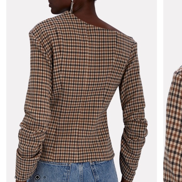 A.w.a.k.e MODE Asymmetric Plaid Wool-Blend Tweed Top - Picture 5 of 7
